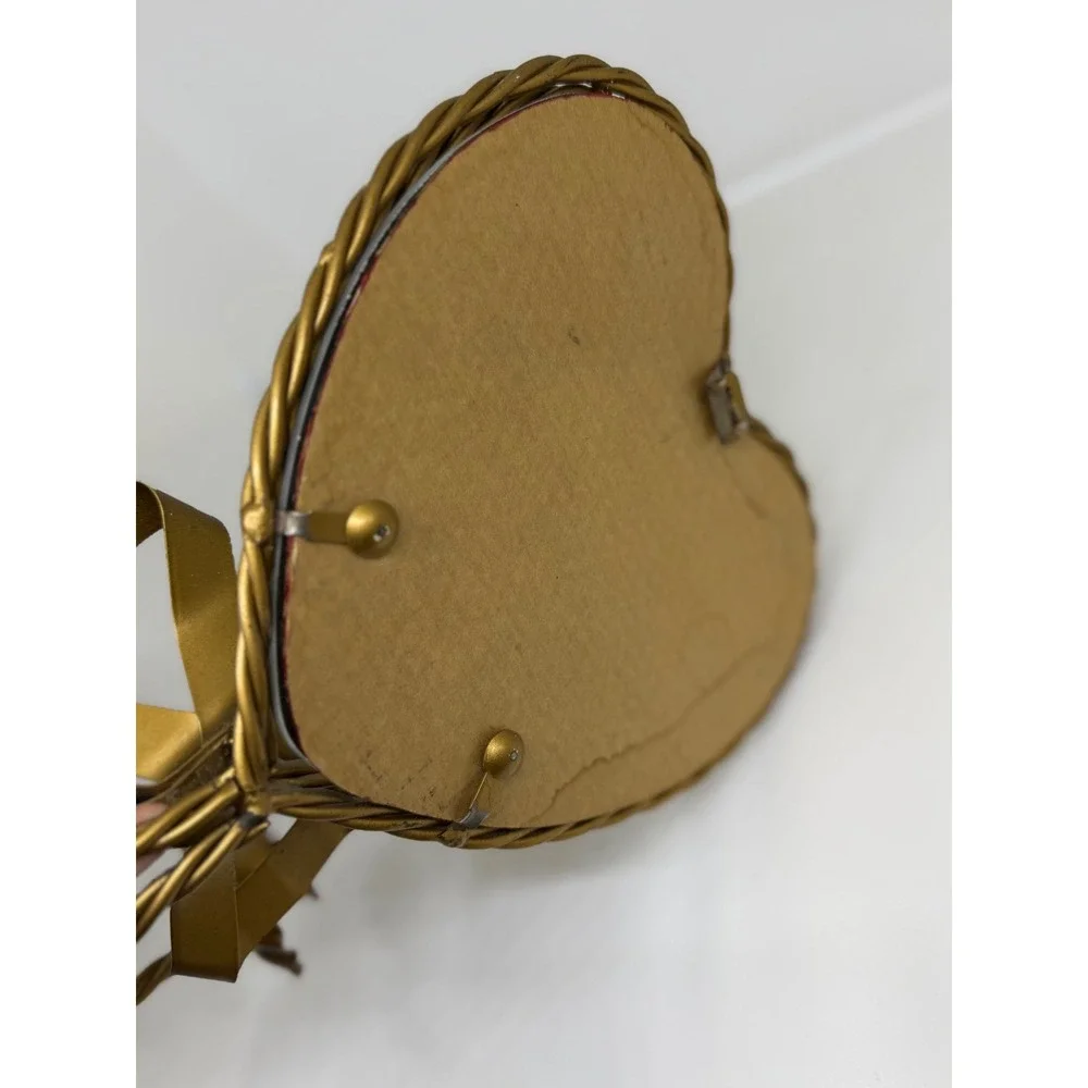 VTG Heart Mirror Candle‎ Sconce Gold Bow Ribbon Twisted Metal Hollywood Regency